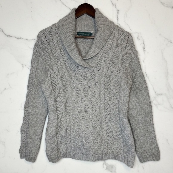 Irelands Eye Wool Fisherman's Cable Knit Sweater Gray Women's size Large